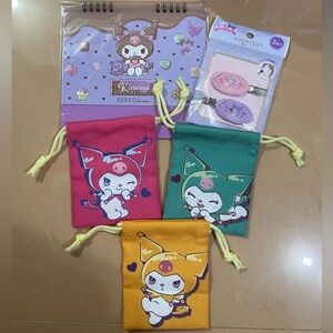 3 JAPAN EXCLUSIVE KUROMI DRAWSTRING BAG, CALENDAR 2025, HAIR CLIPS BUNDLE SET